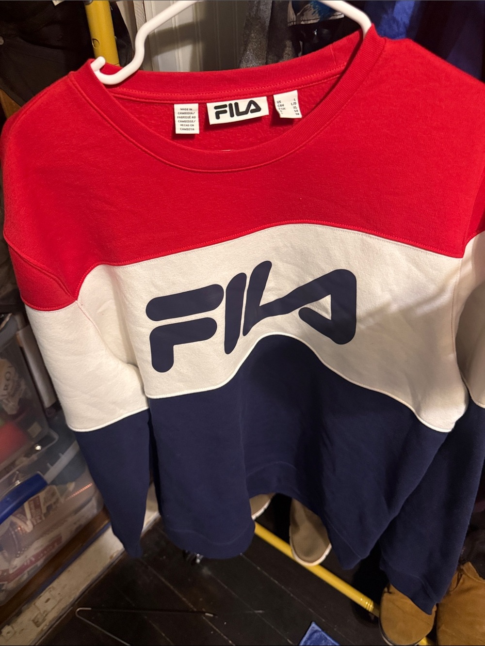 FILA Red White and Navy Colorblock Crewneck Sweatshirt
